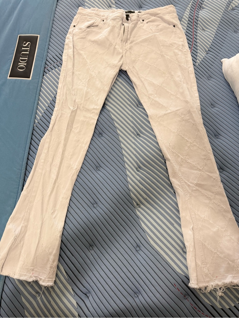 Men’s White Embroidered Bootcut Pants